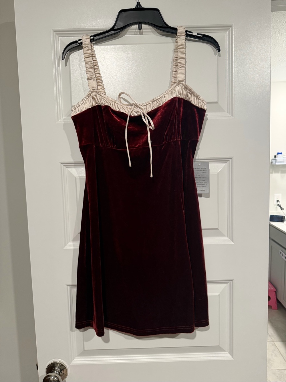 Lush Velvet Chemise Nightdress with Contrast Trim - Burgundy Size Large